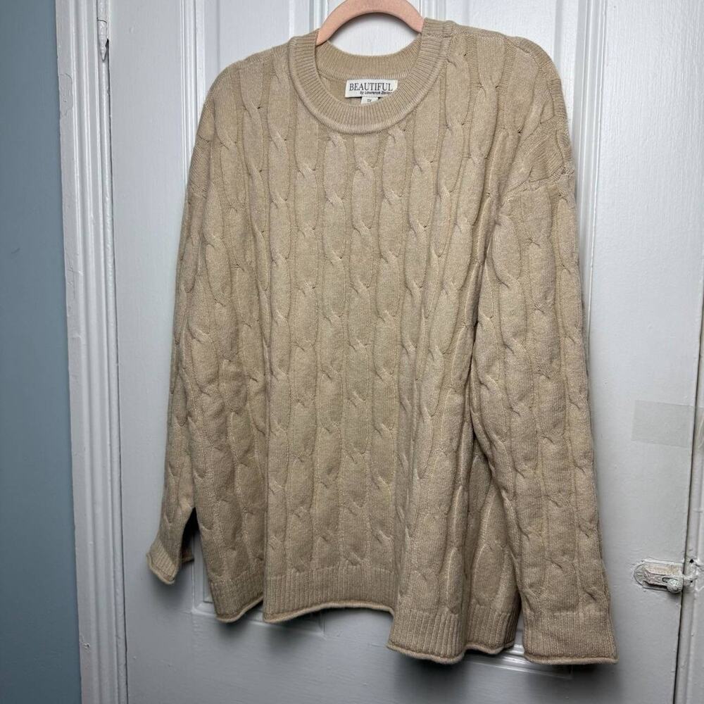 Beautiful by Lawrence Zarian Womens Cable Knit Sweater Pullover Tan Beige 1X